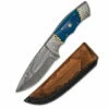 Albainox Blue bone sports knife in Damascus steel with sheath
