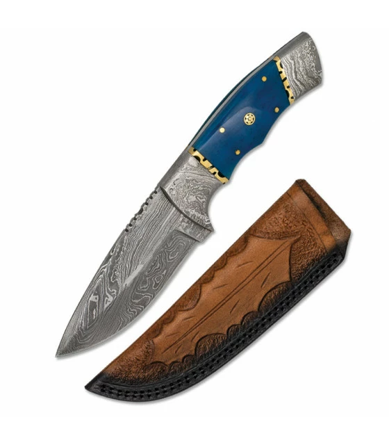 Albainox Blue bone sports knife in Damascus steel with sheath 1 Albainox Blue bone sports knife in Damascus steel with sheath