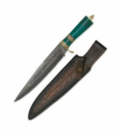 Albainox Damascus steel sports knife with glass breaker tip and sheath