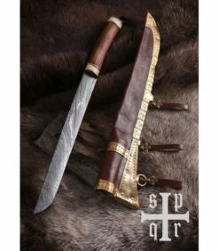 SPQR Knife damascus viking Seax, fist nut and bone 11 SPQR Knife damascus viking Seax, fist nut and bone -Fives Knives Sales 2022 knife damascus viking seax fist nut and bone 4