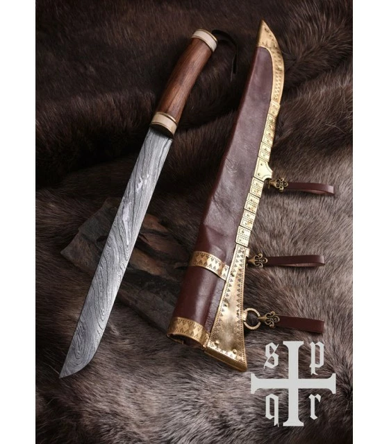 SPQR Knife damascus viking Seax, fist nut and bone 5 SPQR Knife damascus viking Seax, fist nut and bone - Image 5
